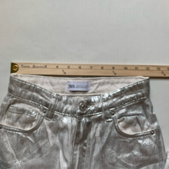 Zara TRF High Rise Wide Leg Silver Metallic Jeans RN71032 - Picture 4 of 5